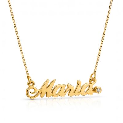 Collier Prénom Cursive Classique avec Diamant - Plaqué Or 18ct