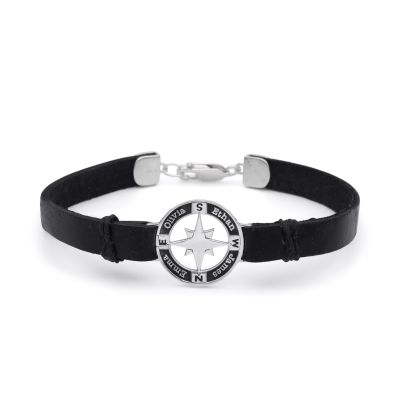 Der echte Norden Kompass Armband mit Gravur für Herren – Schwarzes Leder