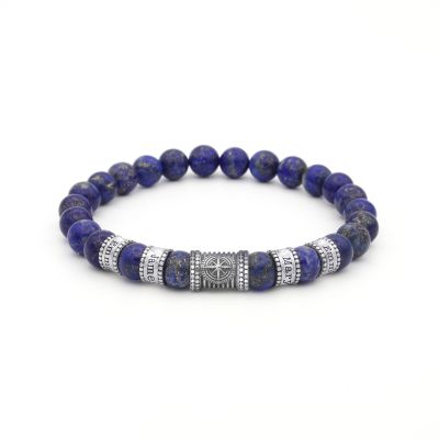 Kompass Namensarmband mit Diamanten aus Lapislazuli [Sterlingsilber]