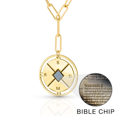 Kompass Initialen Halskette mit Nano Bibel [750er vergoldet] 