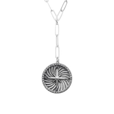 Collana con Medaglione a forma di Bussola con Coordinate [Argento 925]