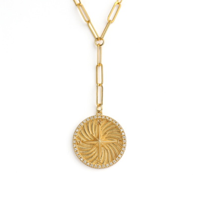 Collier Médaillon Boussole avec Prénoms [Plaqué Or 18ct]