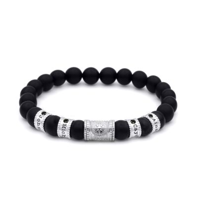 Bracelet Homme Boussole avec Diamants Noirs 0,20 ct - Onyx Noir