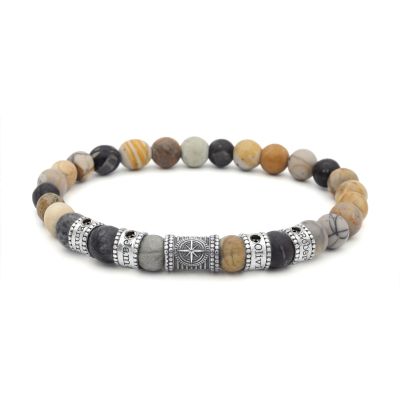 Compass Men Name Bracelet with 0.20 ct Black Diamonds - Picasso Jasper