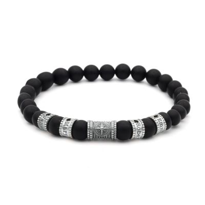 Compass Men Name Bracelet with 0.20 ct Black Diamonds - Black Onyx