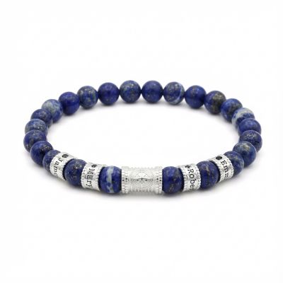Bracelet Homme Boussole avec Diamants Noirs 0,20 ct - Lapis-Lazuli
