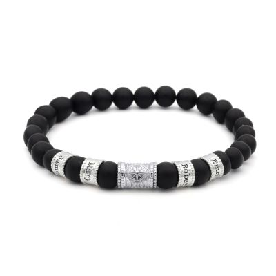 Compass Men Name Bracelet with Black Onyx Stones