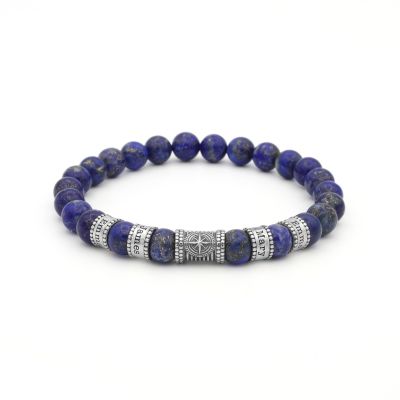 Bracelet Lapis Lazuli Prénom avec Boussole pour Homme