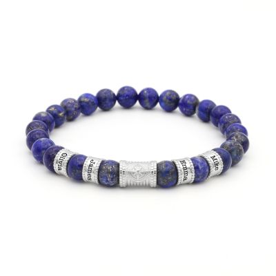 Kompass Herrenarmband aus Lapis Lazuli mit Gravur