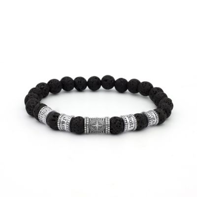 Bracelet Pierre de Lave Prénom avec Boussole pour Homme