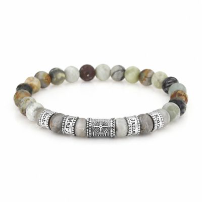 Bracelet Jaspe Picasso Prénom avec Boussole pour Homme