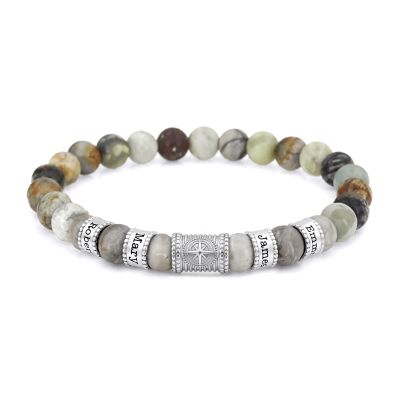 Kompass Herrenarmband aus Picasso Jaspis mit Gravur