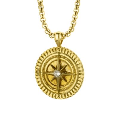 Collier Boussole Famille Gravé pour Homme - Plaqué Or 18ct