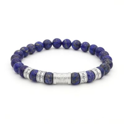 Bracelet Prénom Femme Boussole avec Pierres de Lapis-Lazuli – Argent