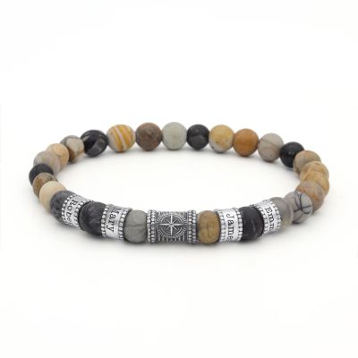 Pulsera Personalizada con Brújula y Piedras de Jaspe Picasso para Mujer [Plata de Ley]