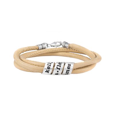 Bracciale da Donna con Nomi di Famiglia - Argento  [Pelle Scamosciata Crema]