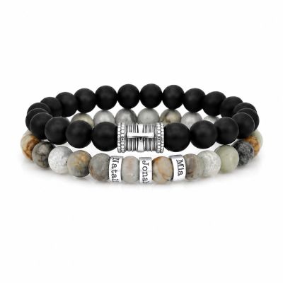 Serene Black Onyx Men Name Bracelet with sterling silver charms
