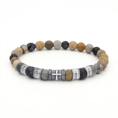 Cross Women Name Bracelet With Picasso Jasper Stones [Sterling Silver]