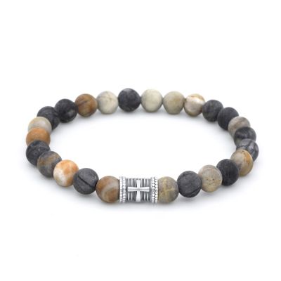 Bracelet Jaspe Picasso avec Croix pour Homme