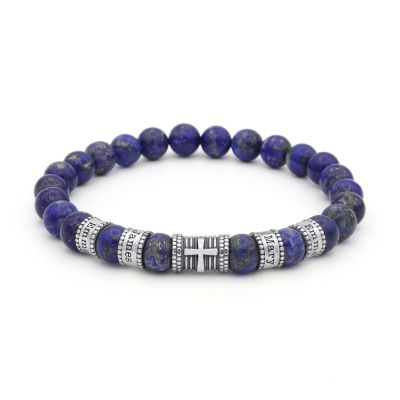 Bracelet Lapis Lazuli Prénom avec Croix pour Homme 