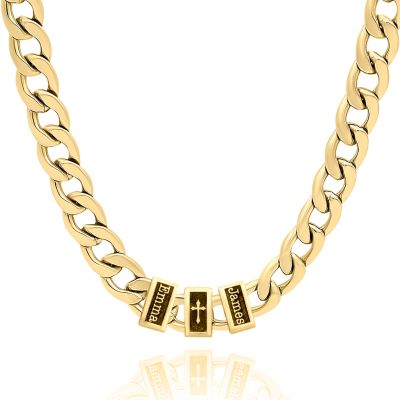 Cross Cuban Link Chain With Names - 8mm [18K Gold Plated]