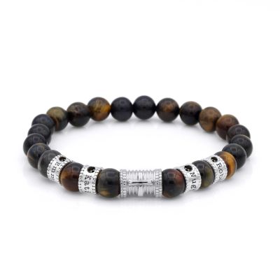 Bracelet Croix Prénoms avec Diamants Noirs 0.20ct - Tigre Vert