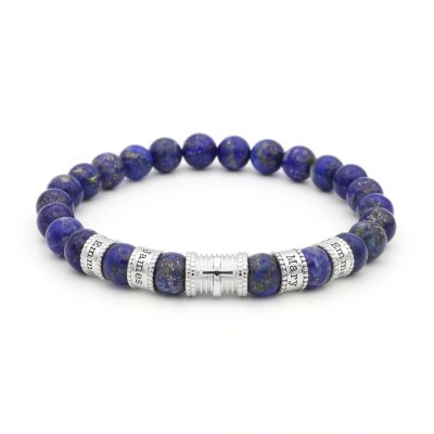 Cross Men Name Bracelet with Lapis Lazuli Stones [Silver]