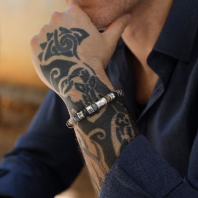 Cross Men Name Bracelet With Picasso Jasper Stones
