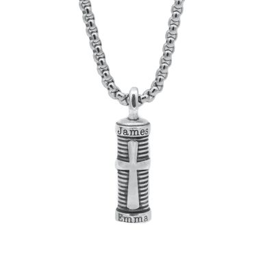 Collier Barre Croix avec Prénoms pour Homme - Argent 925