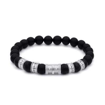 Cross Men Name Bracelet With Black Onyx Stones