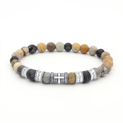 Bracelet Picasso Jaspe Croix Prénoms avec Diamants [Argent 925]