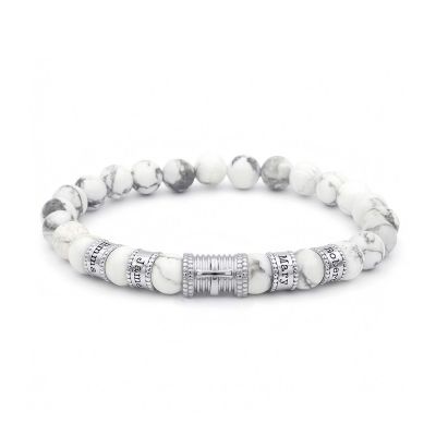 Cross Women Name Bracelet With Howlite Stones [Silver]