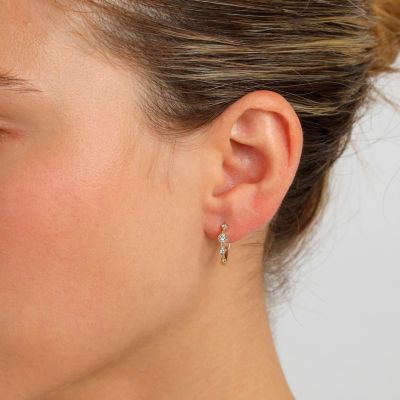 Crown Hoop Earrings - 3 Crystals [18K Gold Vermeil]