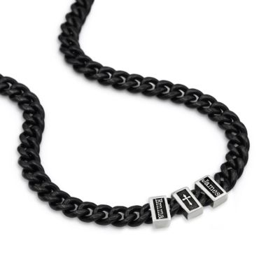 Cross Dark Cuban Link Chain With Names - 6mm