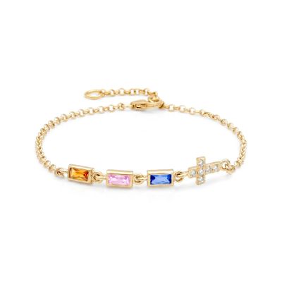 Dazzling Cross Birthstone Bracelet [18K Gold Plated]