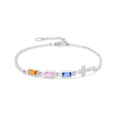 Bracelet Pierres de naissance avec Croix Éblouissante [Argent 925]