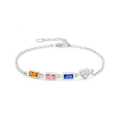 Bracelet Pierres de naissance avec Cœur Éblouissant [Argent 925]