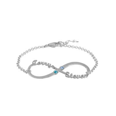 Bracelet Infinité Éblouissante Avec Pierres de Naissance et Noms [Argent 925]