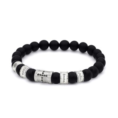 Diamond Cross Bracelet With Black Onyx Stones [Sterling Silver]