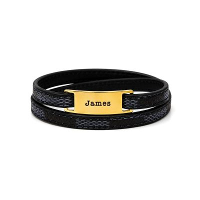 Explorer Leather Men Name Bracelet [Gold Plated]