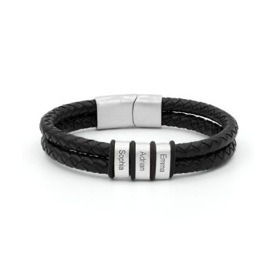 Black bracelet for men with engraved names. Braided bracelet