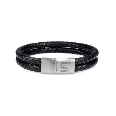 Bracelet Double Noir avec Fermoir Magnétique et Gravures pour Homme