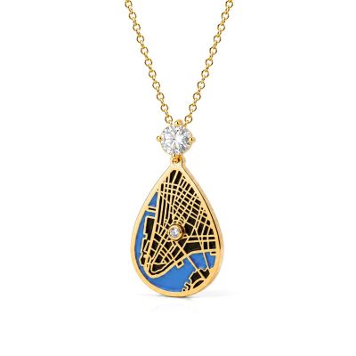 Cherished Spot Aqua Silhouette Map Necklace With 1 Ct Diamond [18K Gold Plated]