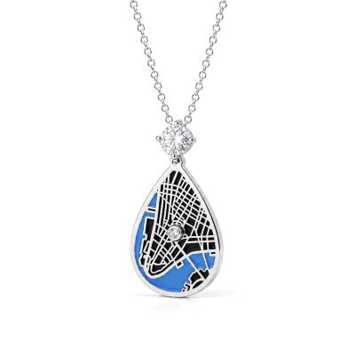 Cherished Spot Aqua Silhouette Map Necklace With 1 Ct Diamond