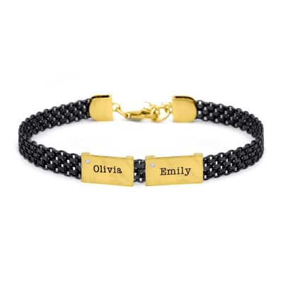 Bracelet Maille Emma en Diamant avec Prénoms [Argent 925 Foncé / Plaqué Or 18ct]