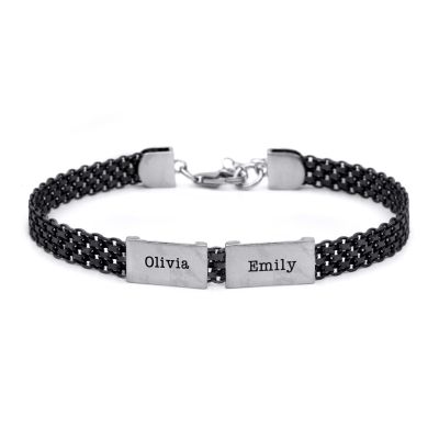 Bracciale Emma a Spina di Pesce con Nome [Argento Scuro]