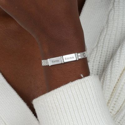 Bracciale Emma a Spina di Pesce con Nomi e Cristalli [Argento 925]