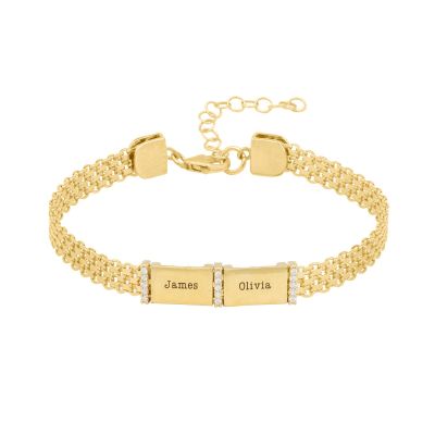 Bracciale Emma a Spina di Pesce con Nomi e Cristalli [Oro Vermeil 18kt]