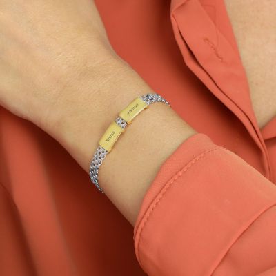 Milanese Chain Engraved Bracelet with 14K Gold names