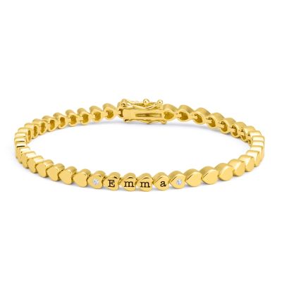 Mia Tennis Heart Initials Bracelet with Diamonds [18K Gold Vermeil]